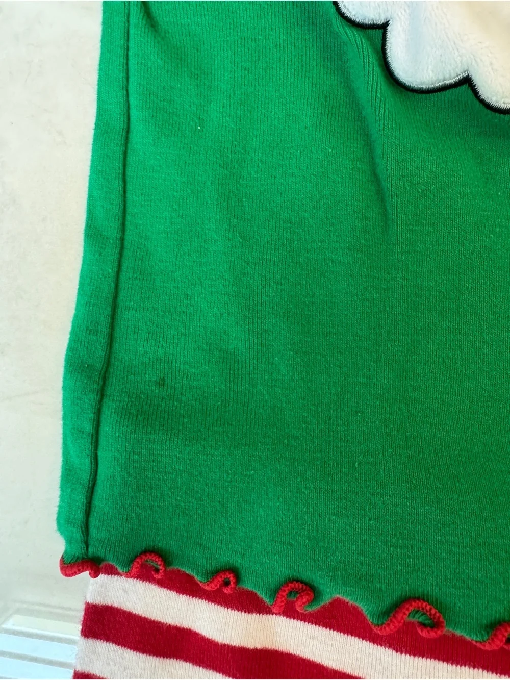 Sara's Prints Green Santa Top with Red & White Stripe Pajama Pants